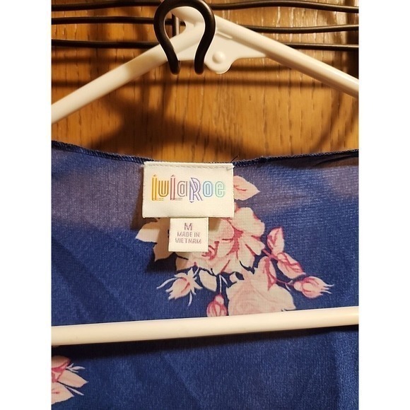 Lularoe LLR Med Shirley Sheer Chiffon Kimono Size M Beachy Blue Floral Flowy NWT - Picture 4 of 6